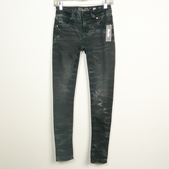 Miss Me Denim - Miss Me Mid Rise Skinny Distress Washed Black 24